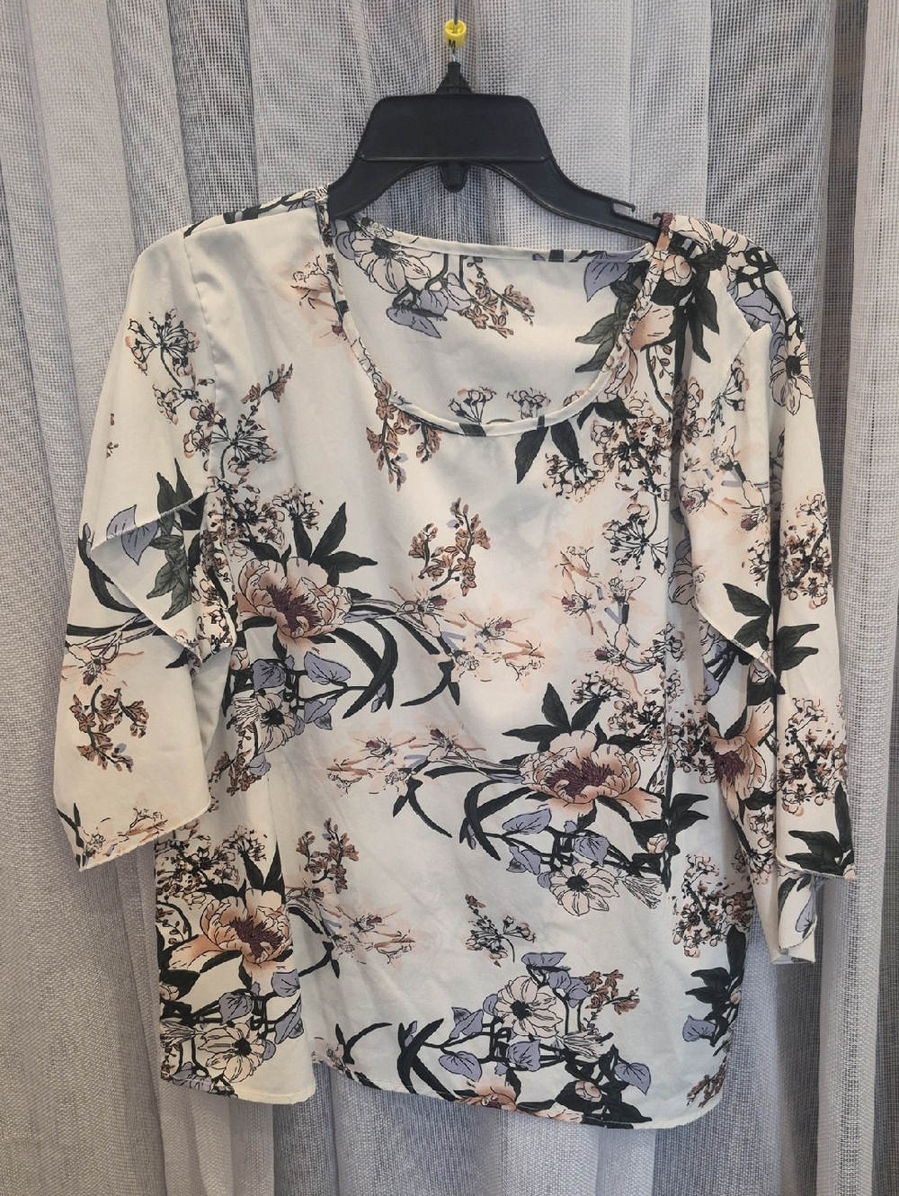 Floral Scoop Neck Women's Top - Cream Floral